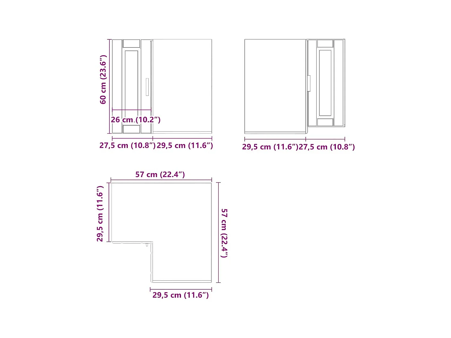 Armoire d'angle murale de cuisine Porto noir bois d'ingénierie