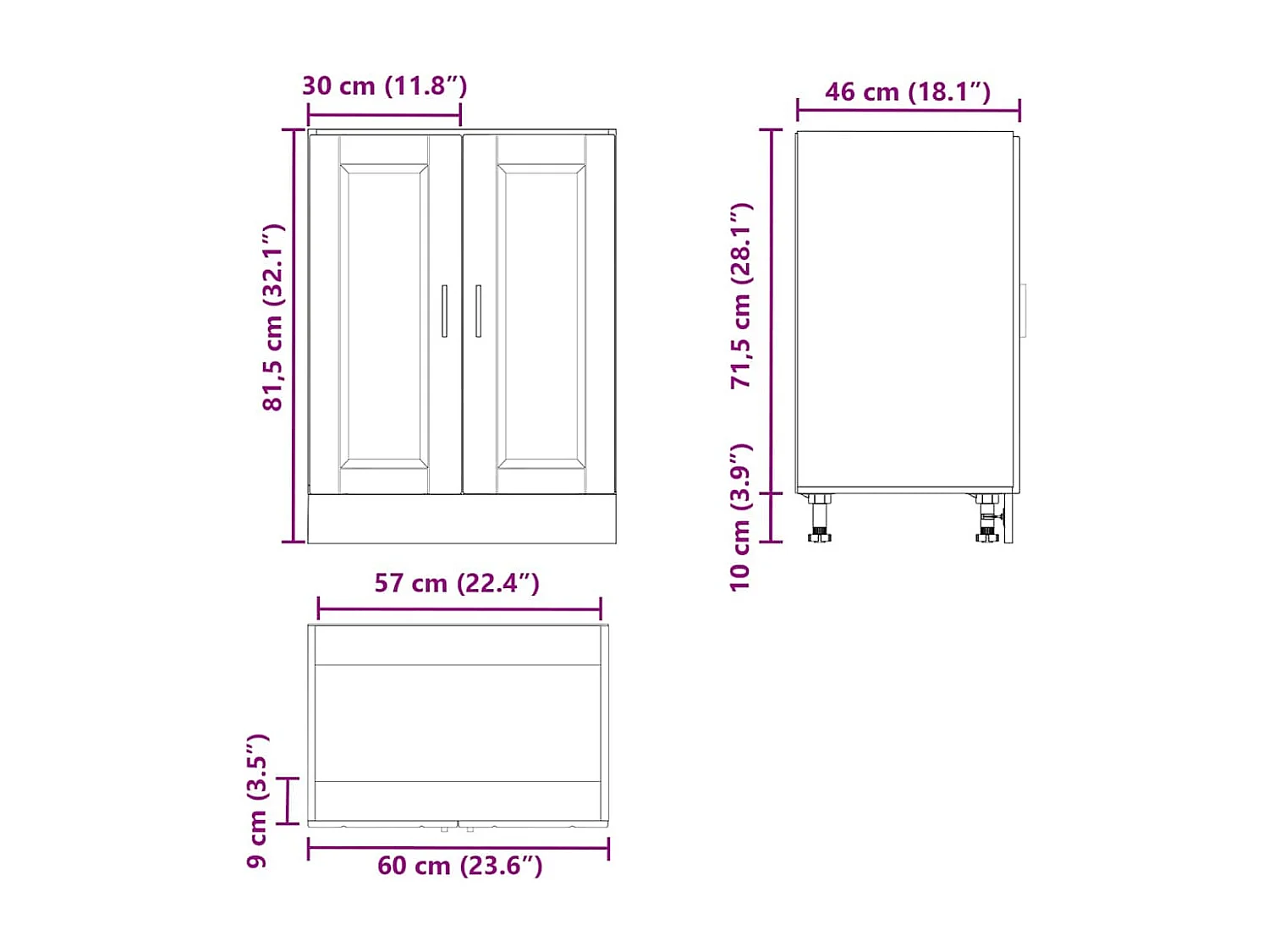 Armoire de cuisine Porto blanc brillant bois ingénierie