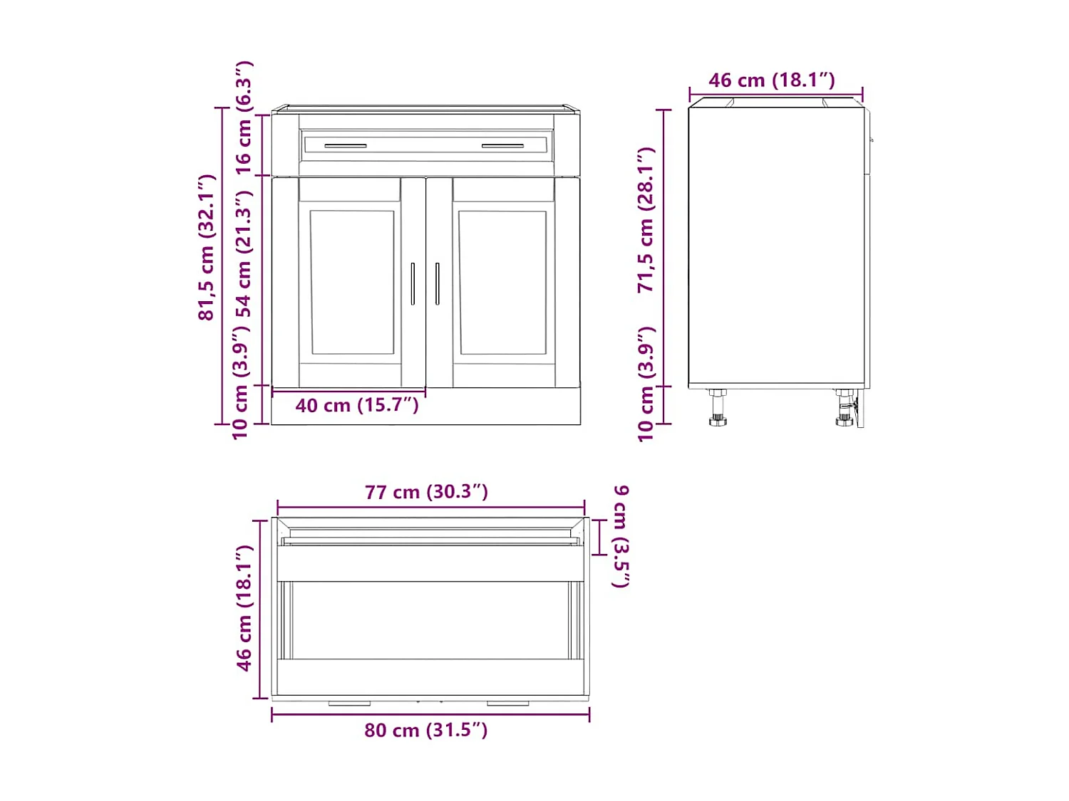 Armoire de cuisine Porto blanc brillant bois ingénierie