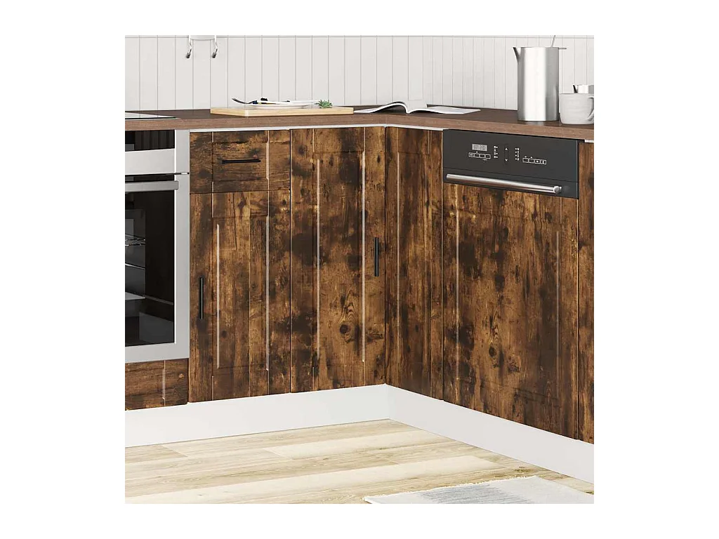 Armoire d'angle de cuisine Porto chêne fumé bois d'ingénierie