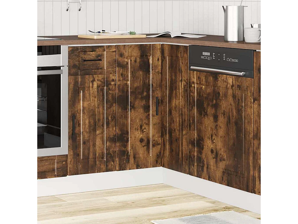 Armoire d'angle de cuisine Porto chêne fumé bois d'ingénierie