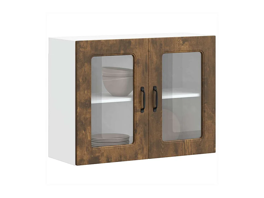 Armoire murale de cuisine avec porte vitrée "Kalmar" Chêne fumé Bois d'ingénierie