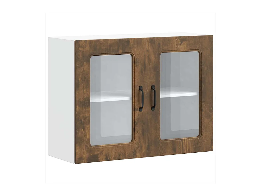 Armoire murale de cuisine avec porte vitrée "Kalmar" Chêne fumé Bois d'ingénierie