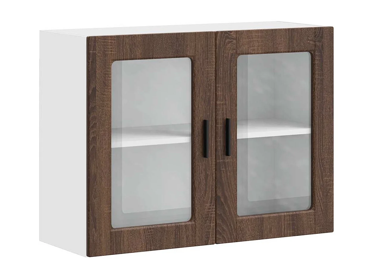 Armoire murale de cuisine et porte en verre Porto chêne marron