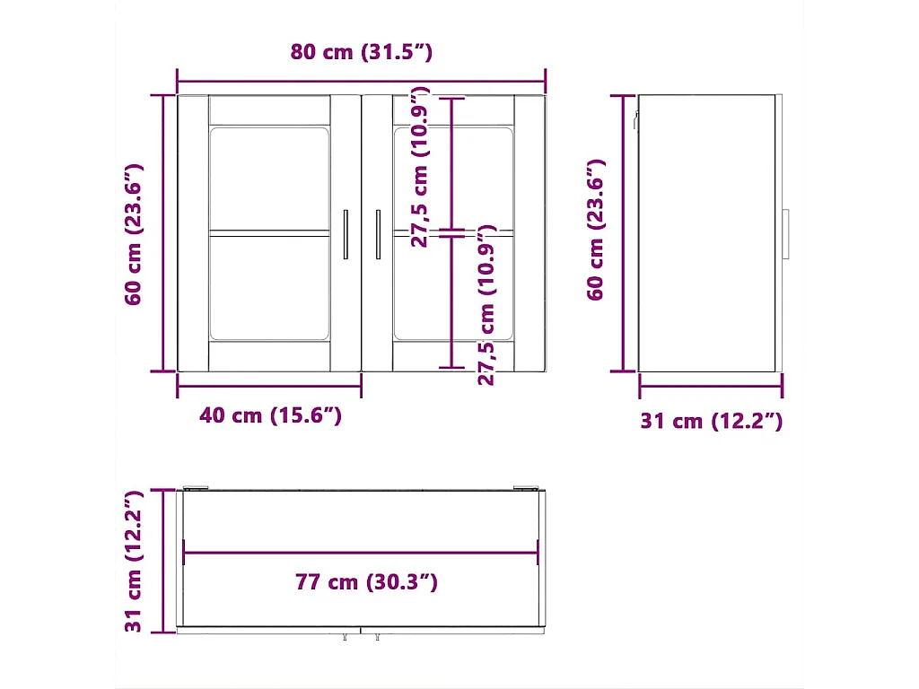 Armoire murale de cuisine et porte en verre Porto chêne marron