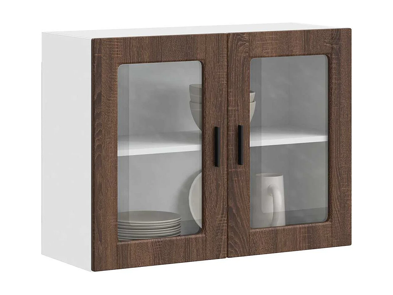 Armoire murale de cuisine et porte en verre Porto chêne marron