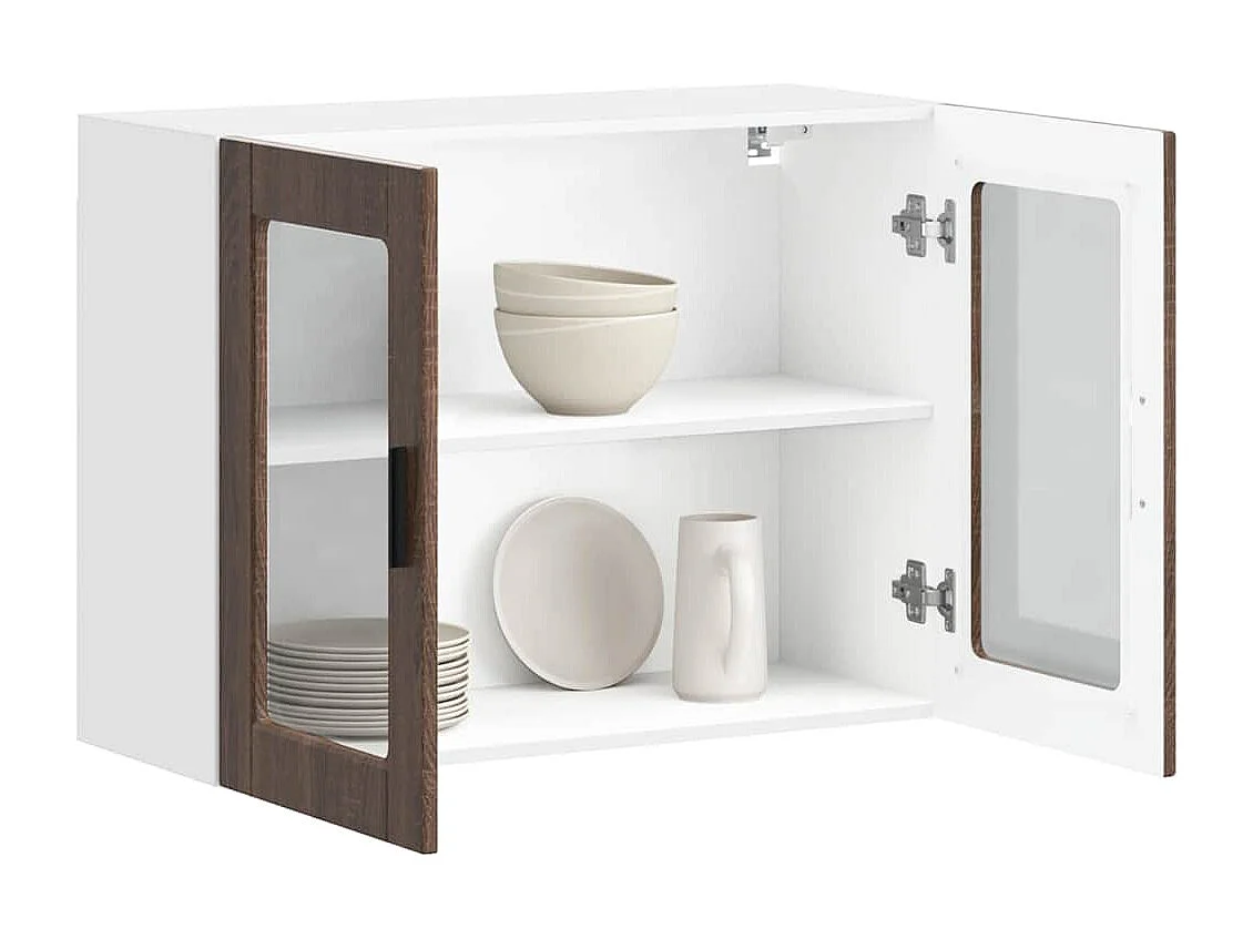 Armoire murale de cuisine et porte en verre Porto chêne marron