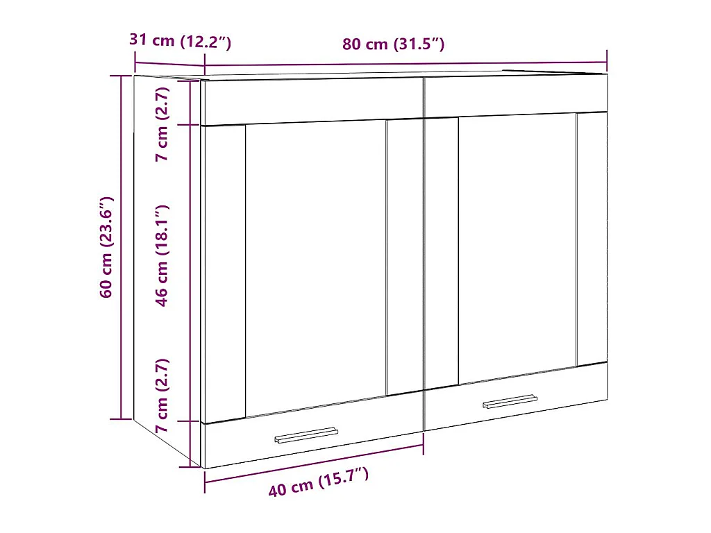 Vitrine suspendue "Lyon" Chêne artisanal 80 x 31 x 60 cm Bois d'ingénierie