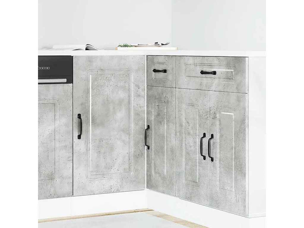 Armoire de cuisine Kalmar gris béton bois d'ingénierie