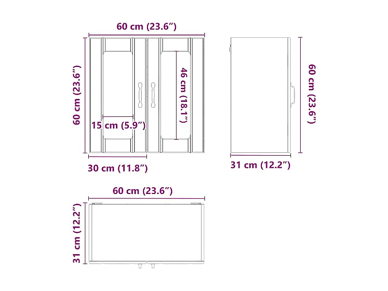 Küchen-Hängeschrank mit Glastür Lucca Räuchereiche Holzwerkstoff