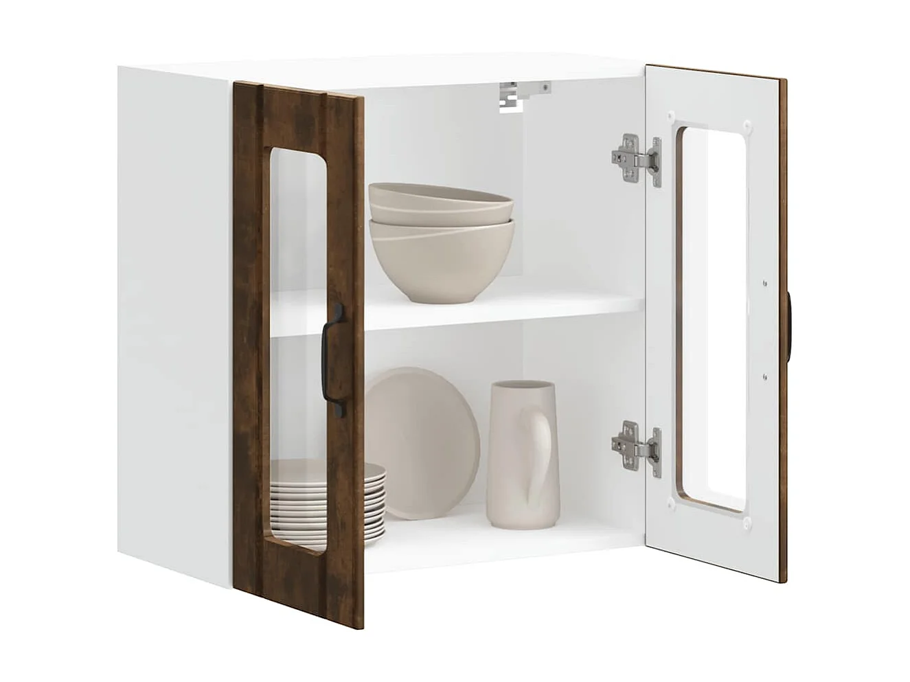 Armoire murale de cuisine avec porte vitrée "Lucca" Chêne fumé Bois d'ingénierie