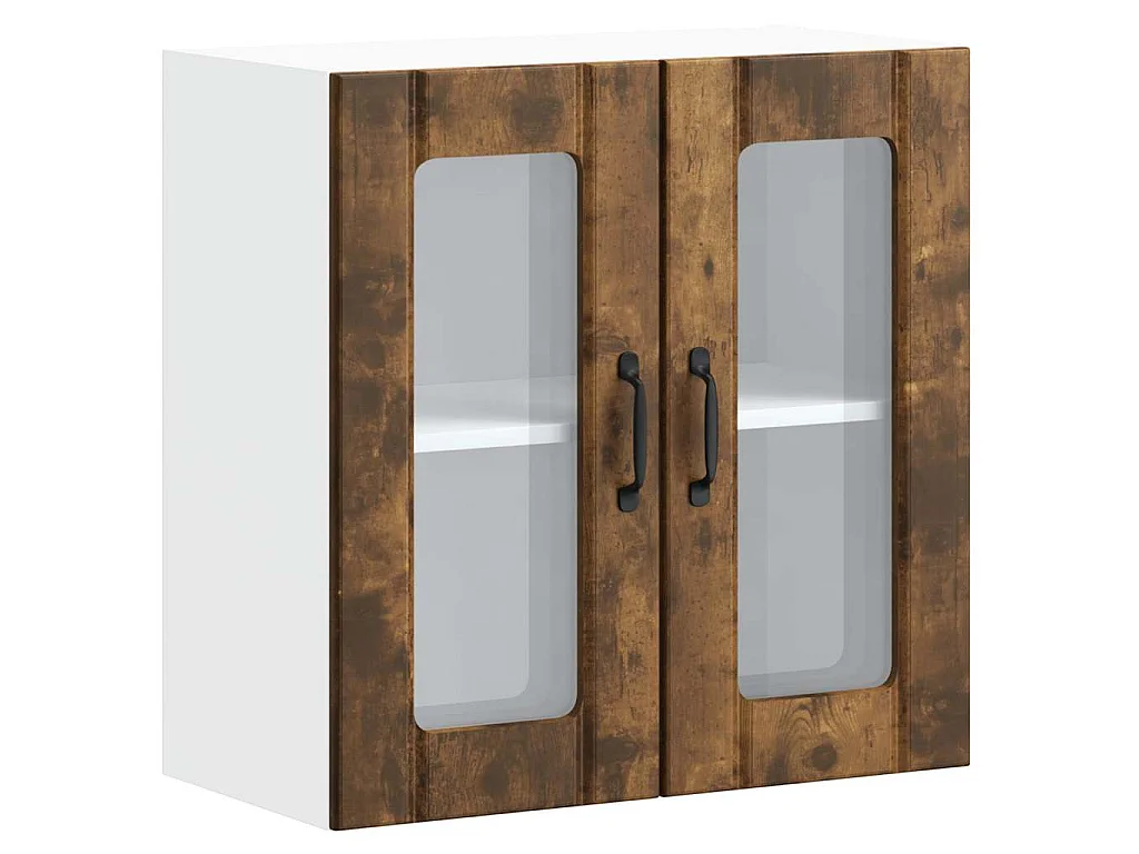 Armoire murale de cuisine avec porte vitrée "Lucca" Chêne fumé Bois d'ingénierie