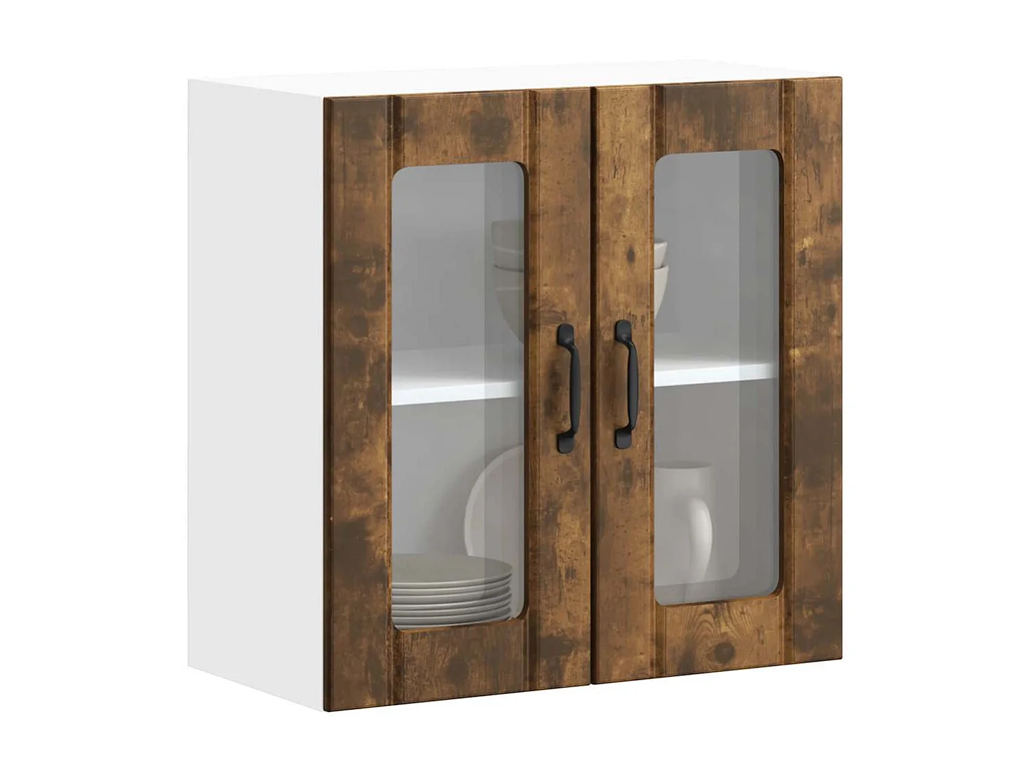 Armoire murale de cuisine avec porte vitrée "Lucca" Chêne fumé Bois d'ingénierie