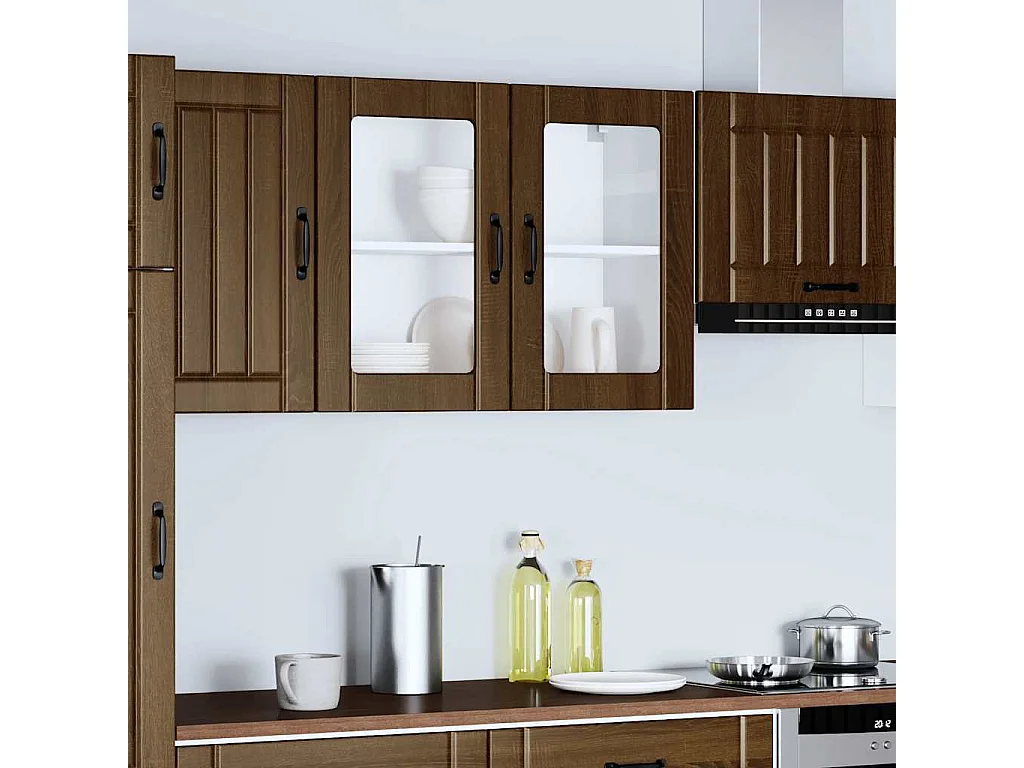 Armoire murale de cuisine et porte en verre Lucca chêne marron