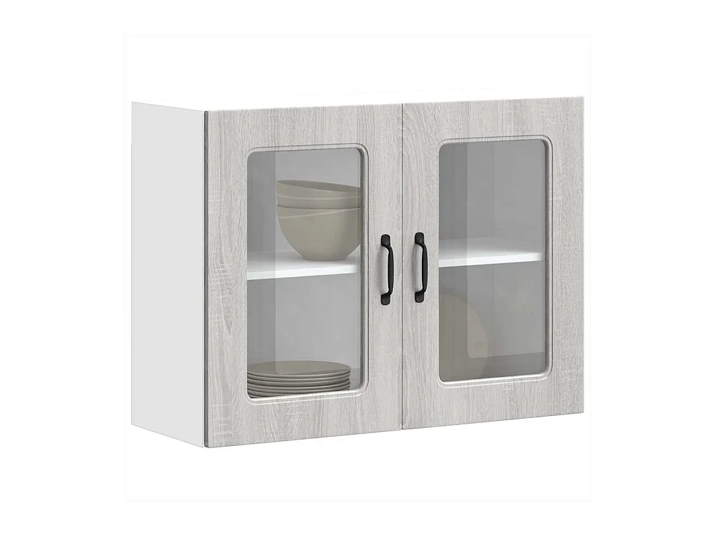 Armoire murale de cuisine avec porte vitrée "Kalmar" Bois d'ingénierie gris Sonoma