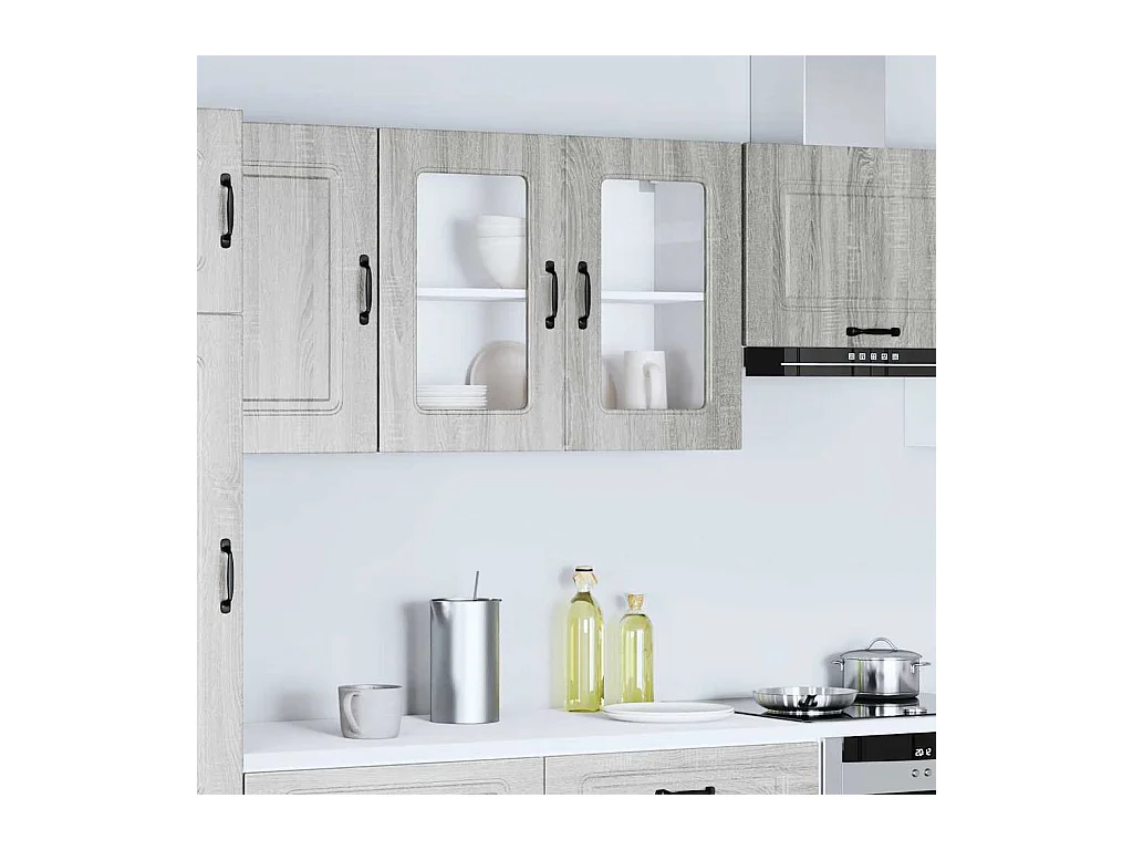 Armoire murale de cuisine avec porte vitrée "Kalmar" Bois d'ingénierie gris Sonoma
