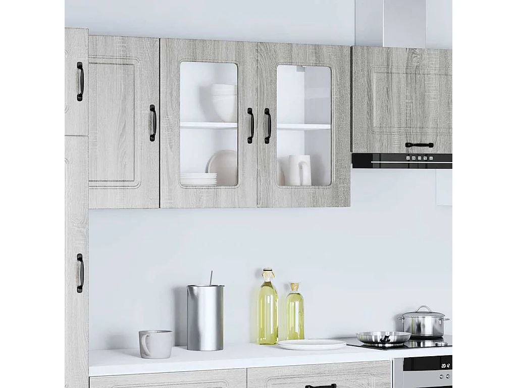 Armoire murale de cuisine avec porte vitrée "Kalmar" Bois d'ingénierie gris Sonoma