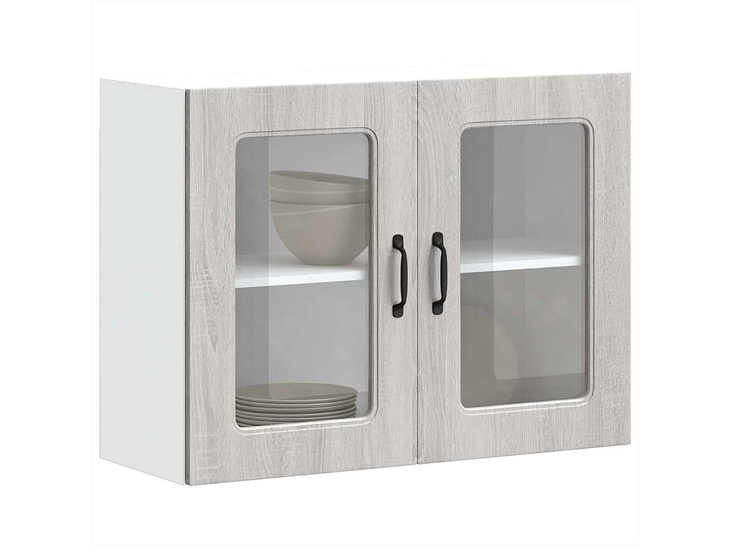 Armoire murale de cuisine avec porte vitrée "Kalmar" Bois d'ingénierie gris Sonoma
