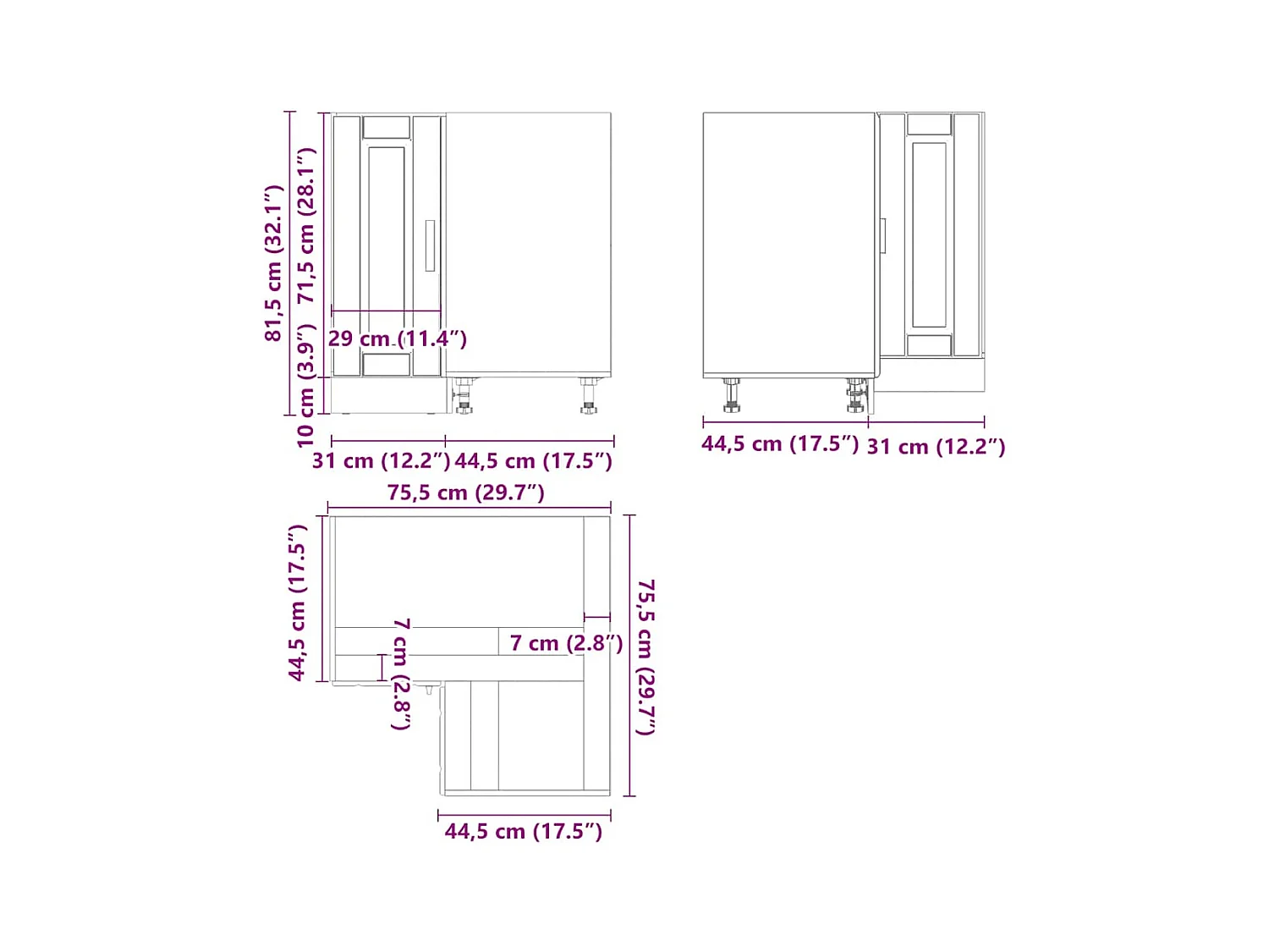 Armoire d'angle de cuisine Porto blanc bois d'ingénierie