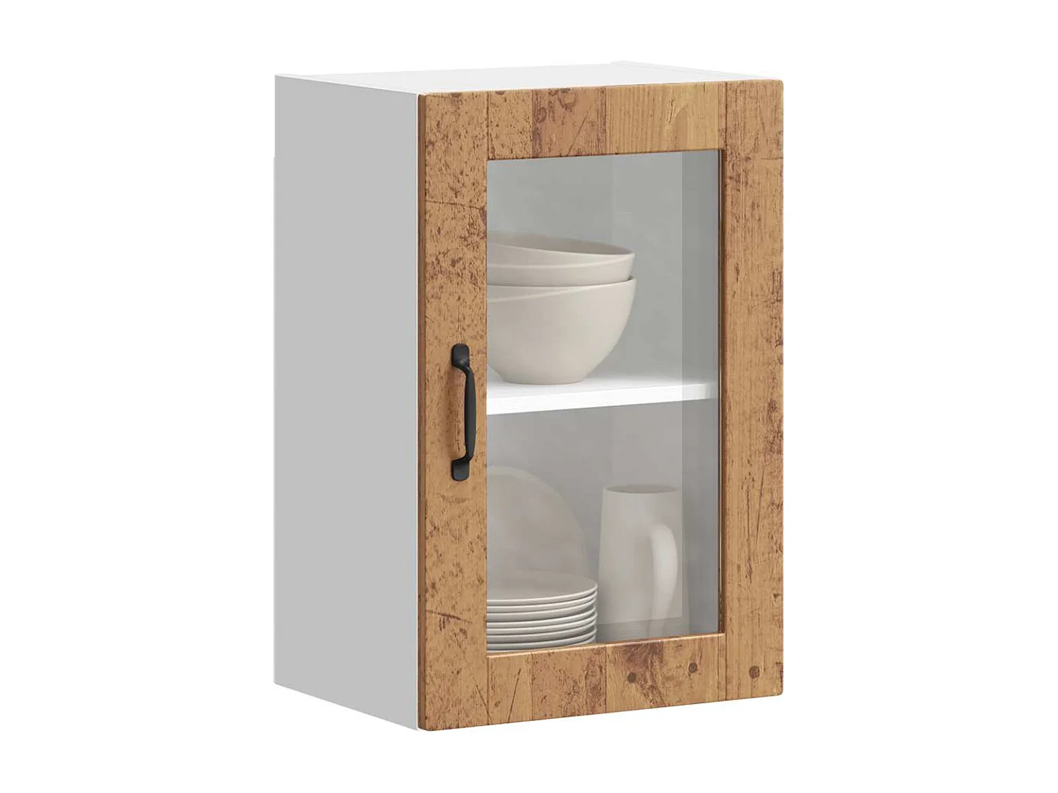 Armoire murale de cuisine avec porte en verre Porto vieux bois