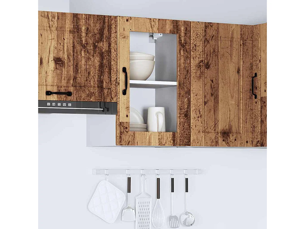 Armoire murale de cuisine avec porte en verre Porto vieux bois