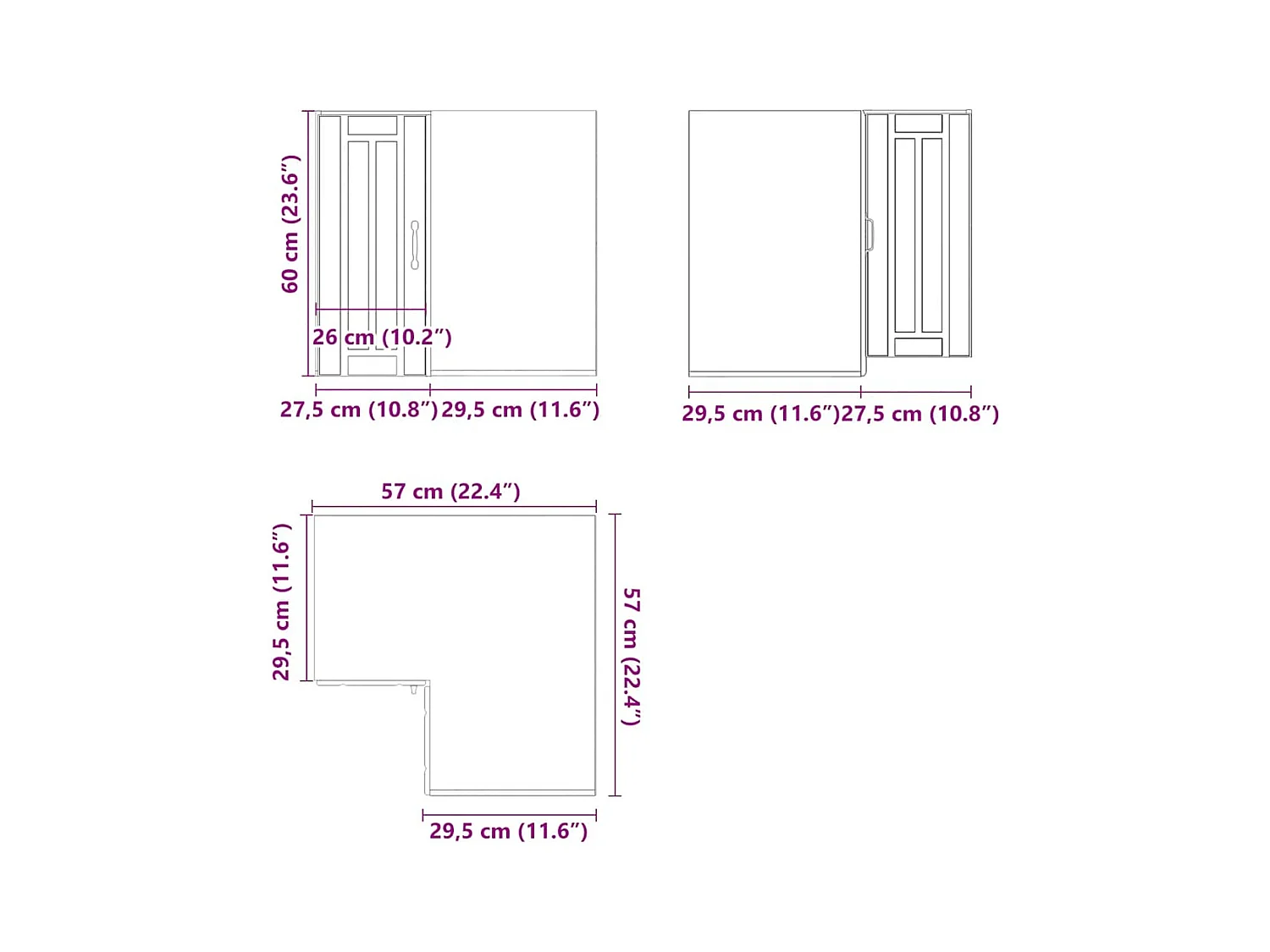 Keukenwandhoekkast Lucca bewerkt hout oud houtkleurig