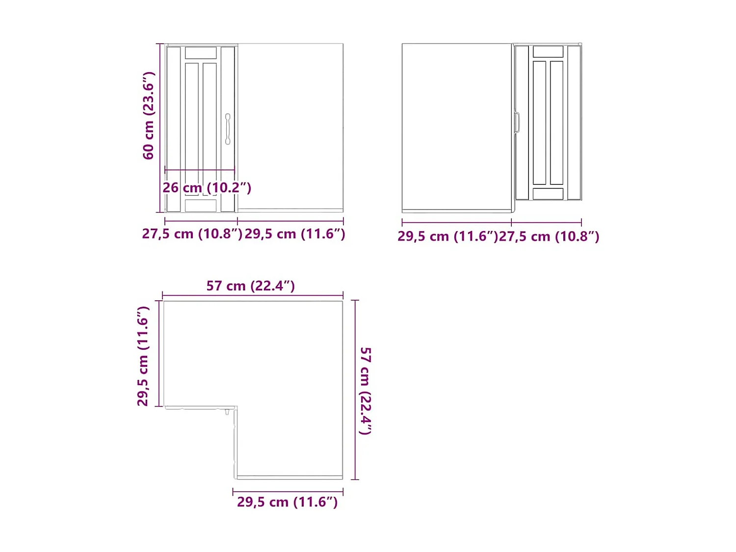 Armoire d'angle murale de cuisine Lucca vieux bois