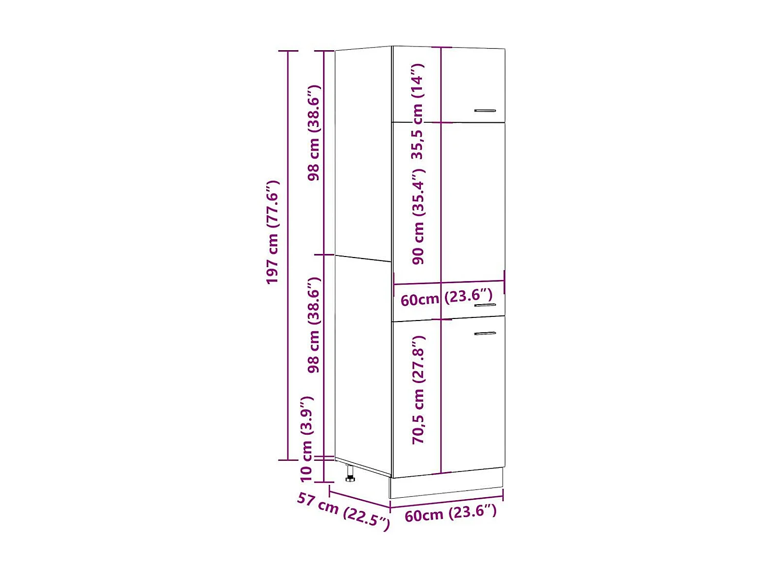 Armoire réfrigérée "Lyon" Gris béton 60 x 57 x 207 cm Bois d'ingénierie