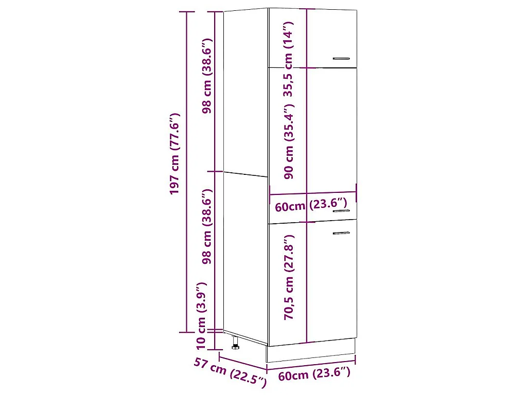 Mobile per Frigo “Lyon” Grigio Cemento 60x57x207 cm