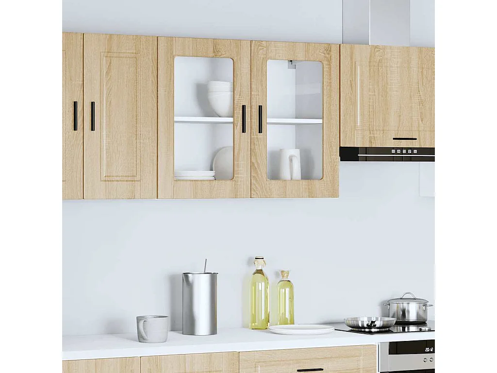 Armario de pared para cocina puerta cristal Porto roble sonoma