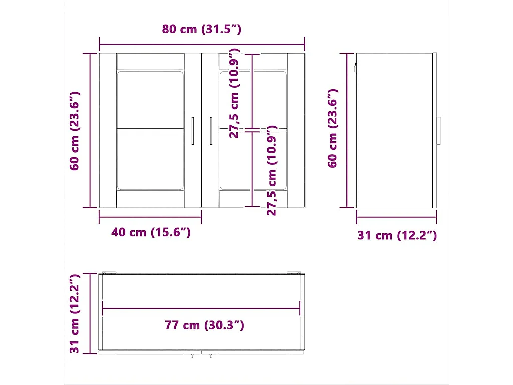 Armario de pared para cocina puerta cristal Porto roble sonoma