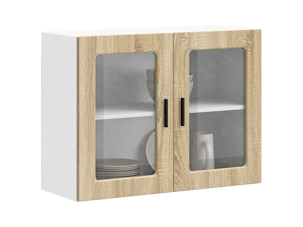 Armario de pared para cocina puerta cristal Porto roble sonoma