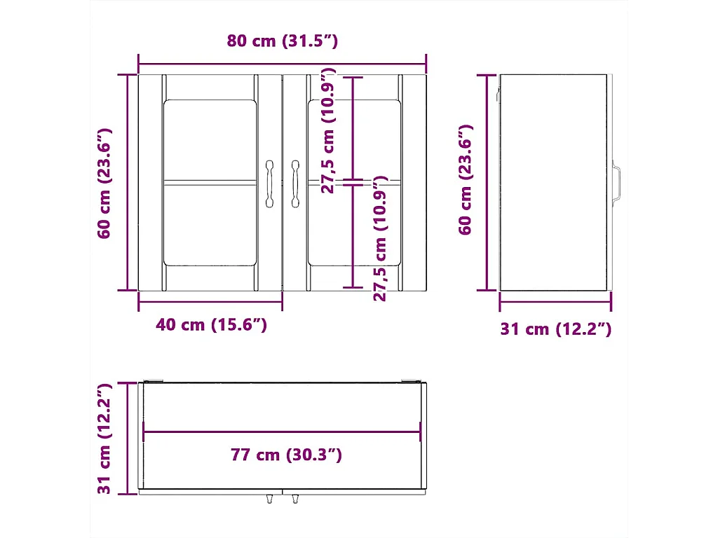 Armario pared cocina puerta de cristal Lucca gris hormigón