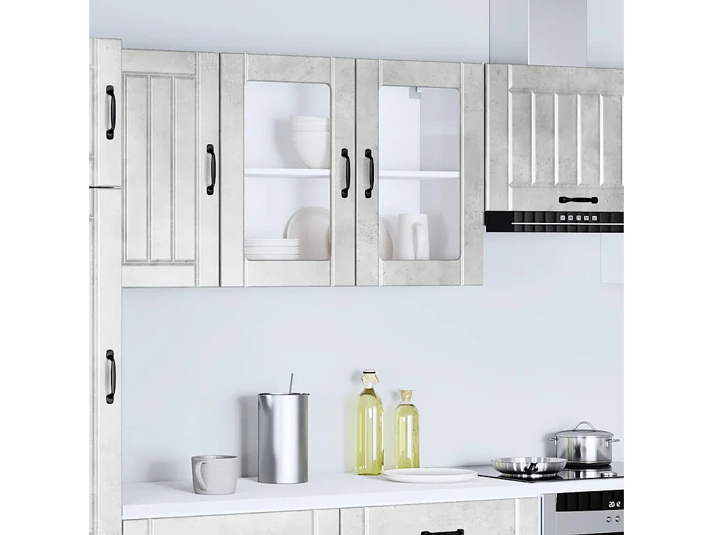 Armoire murale de cuisine avec porte en verre Lucca gris béton