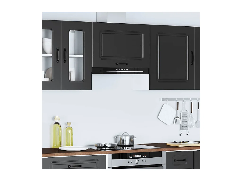 Armário de parede de cozinha Kalmar madeira trabalhada preta