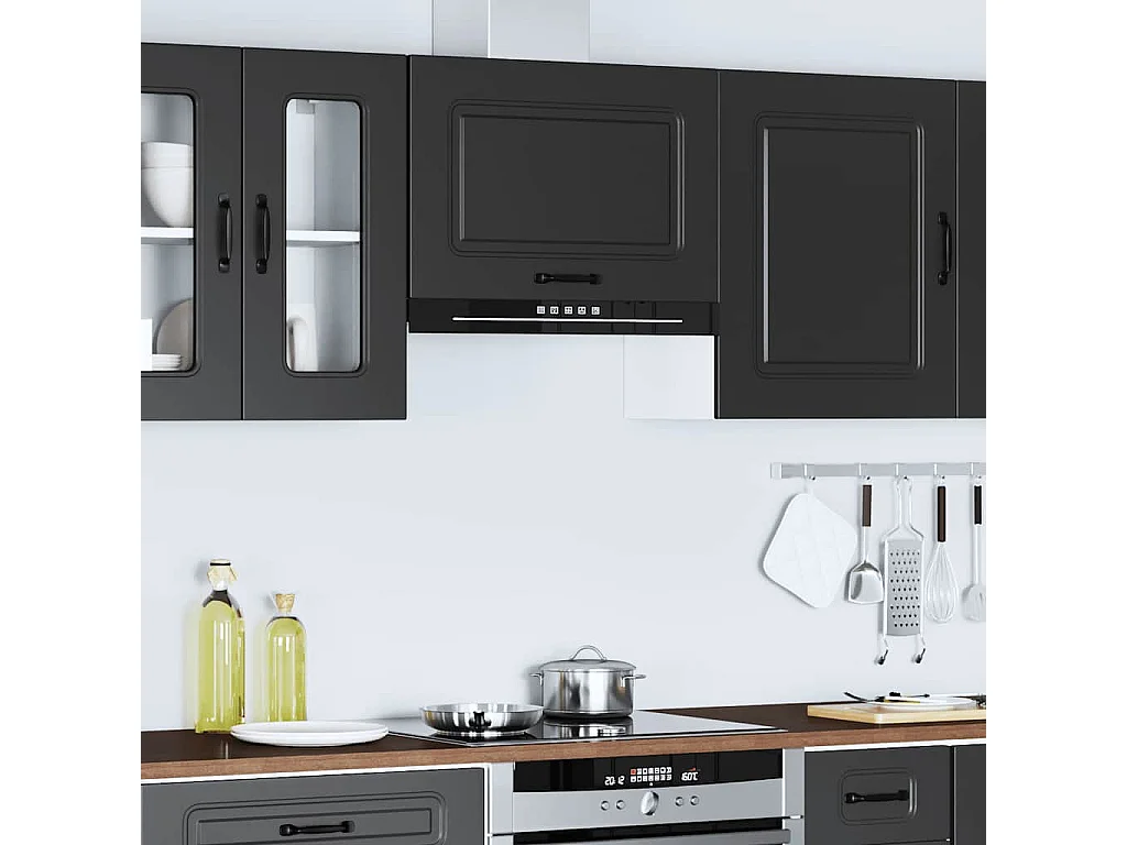 Armoire murale de cuisine Kalmar noir bois d'ingénierie