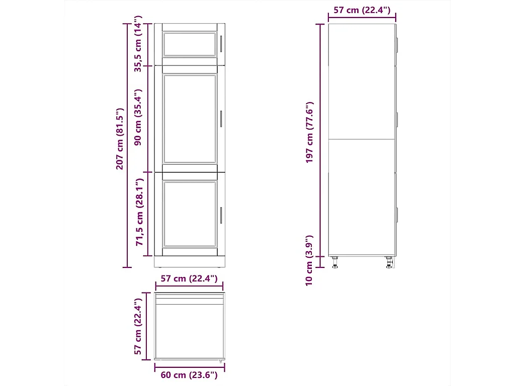 Keukenkast Porto bewerkt hout oud houtkleurig