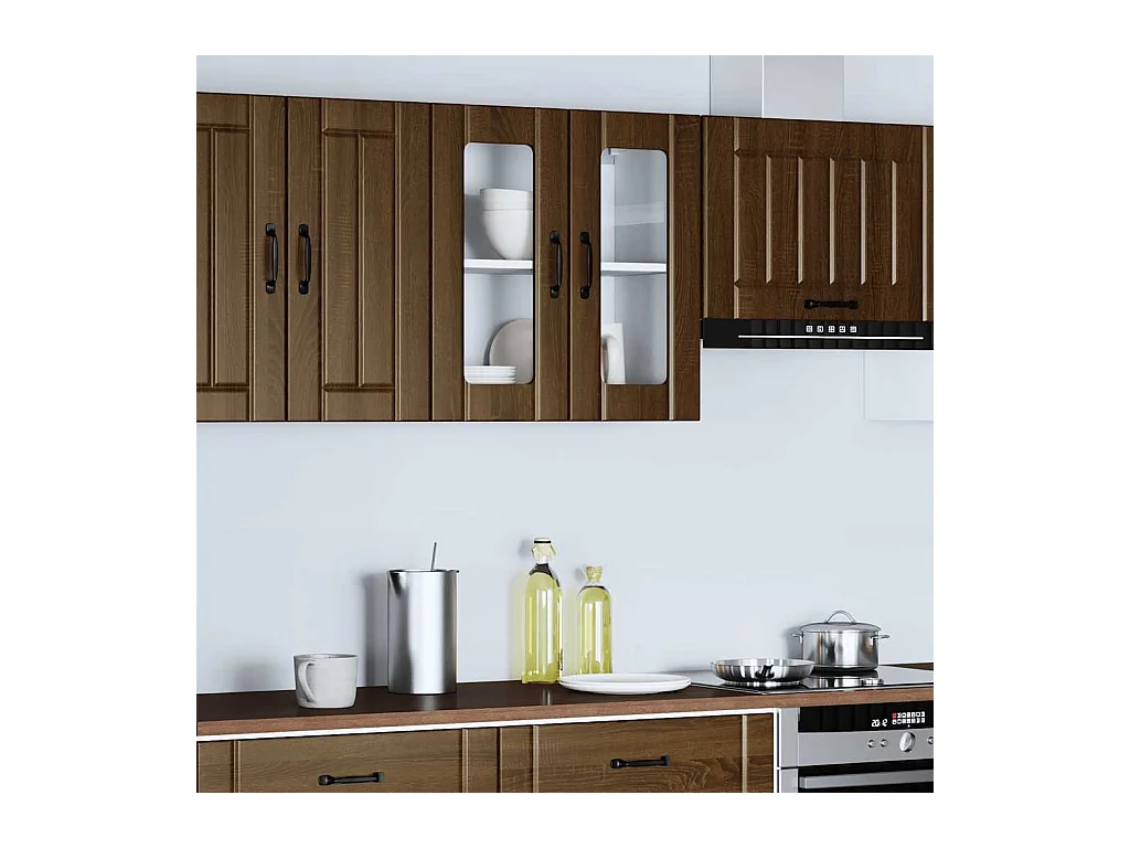 Armoire murale de cuisine et porte en verre Lucca chêne marron