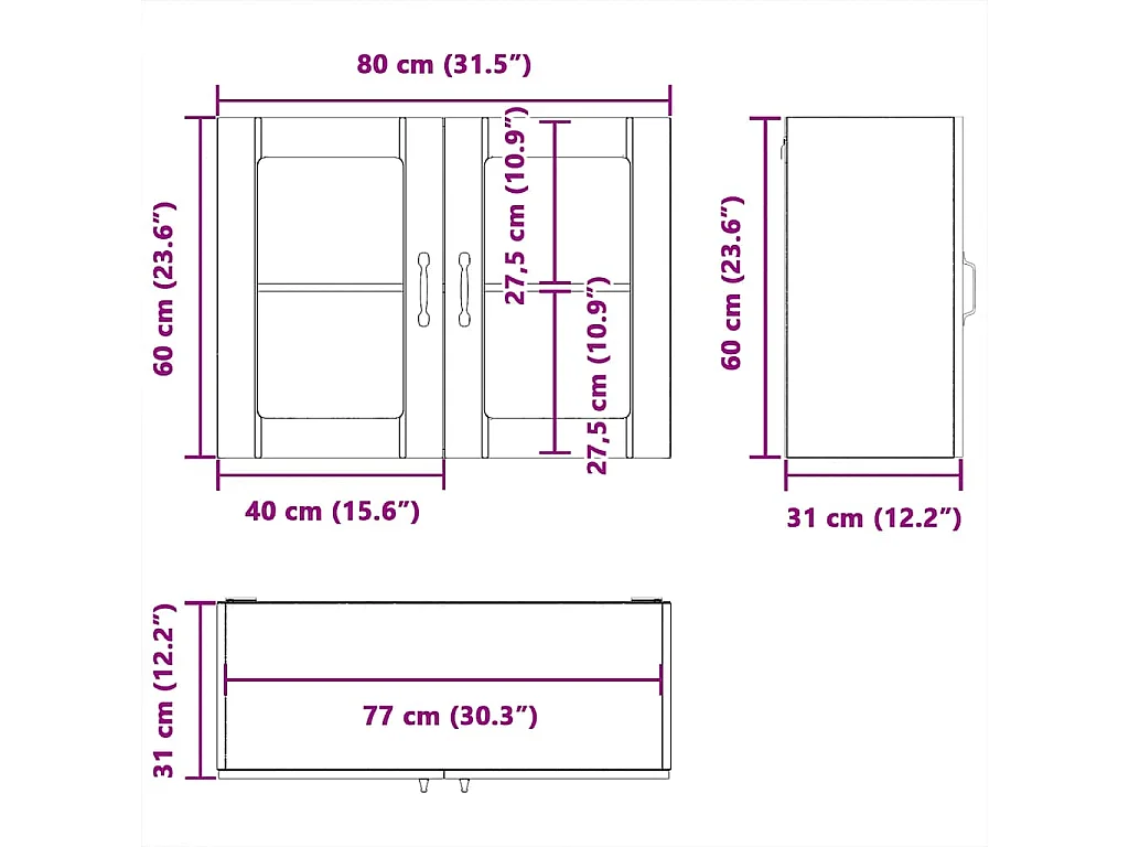 Küchen-Hängeschrank mit Glastür Lucca Räuchereiche Holzwerkstoff