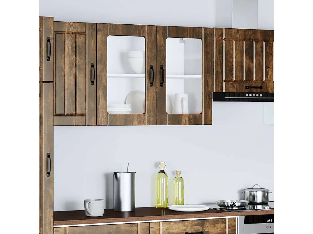 Armoire murale de cuisine avec porte vitrée "Lucca" Chêne fumé Bois d'ingénierie