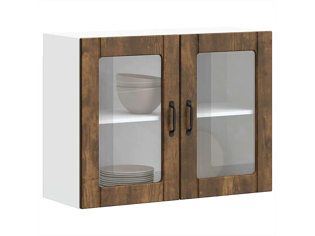 Armoire murale de cuisine avec porte vitrée "Lucca" Chêne fumé Bois d'ingénierie