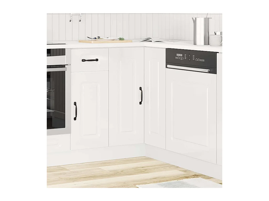 Armoire d'angle de cuisine Kalmar blanc brillant