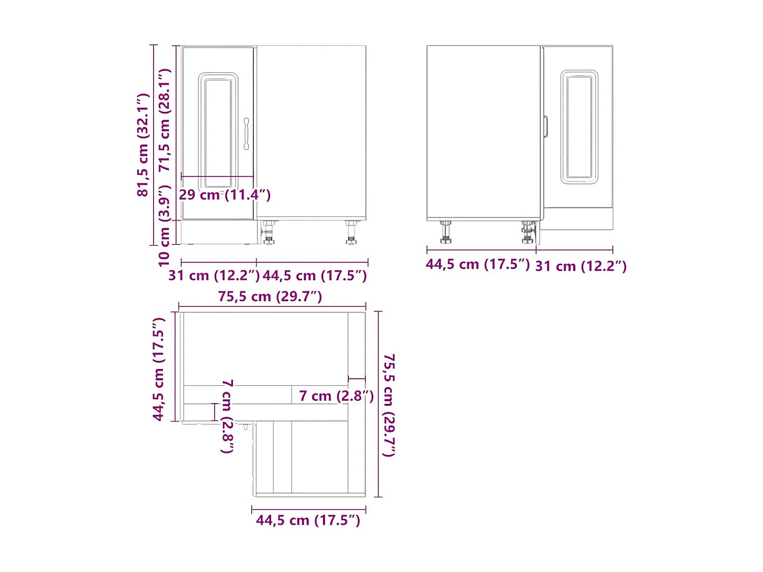 Armoire d'angle de cuisine Kalmar blanc brillant