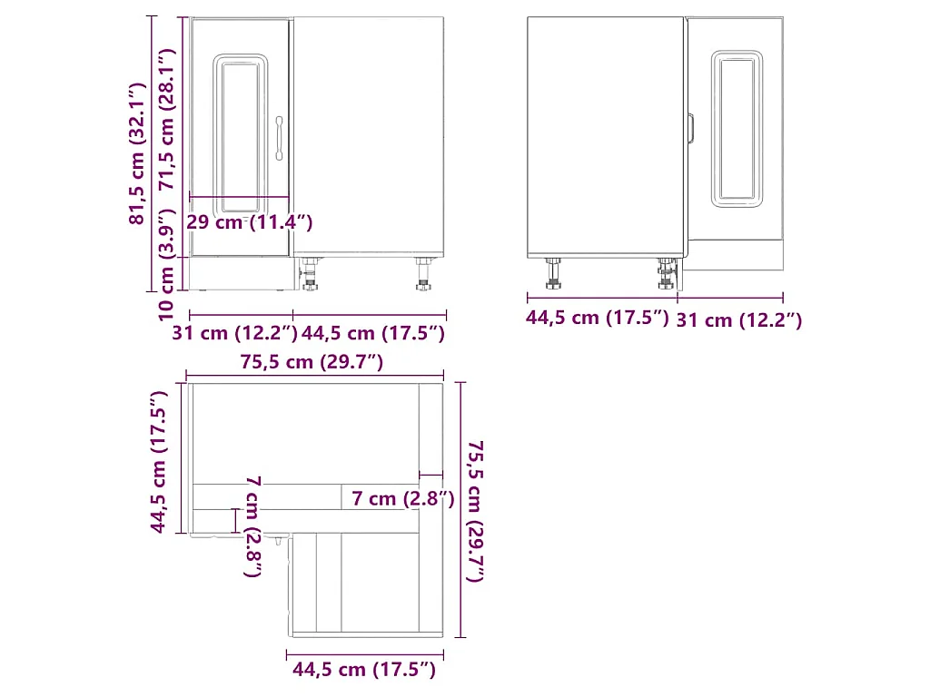 Mueble cocina esquina Kalmar madera ingeniería blanco brillante