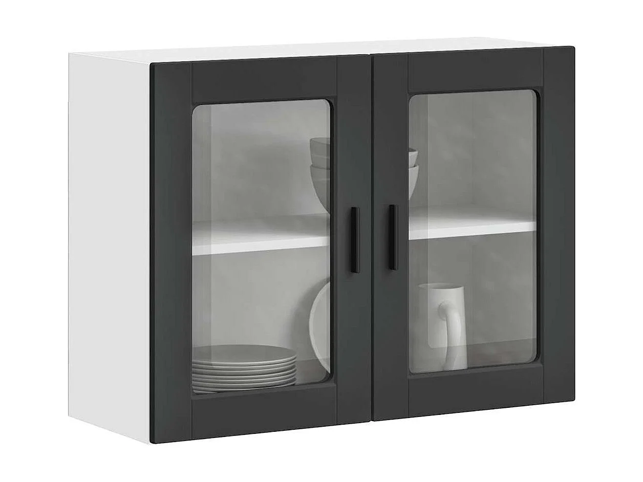 Armoire murale de cuisine avec porte en verre Porto noir