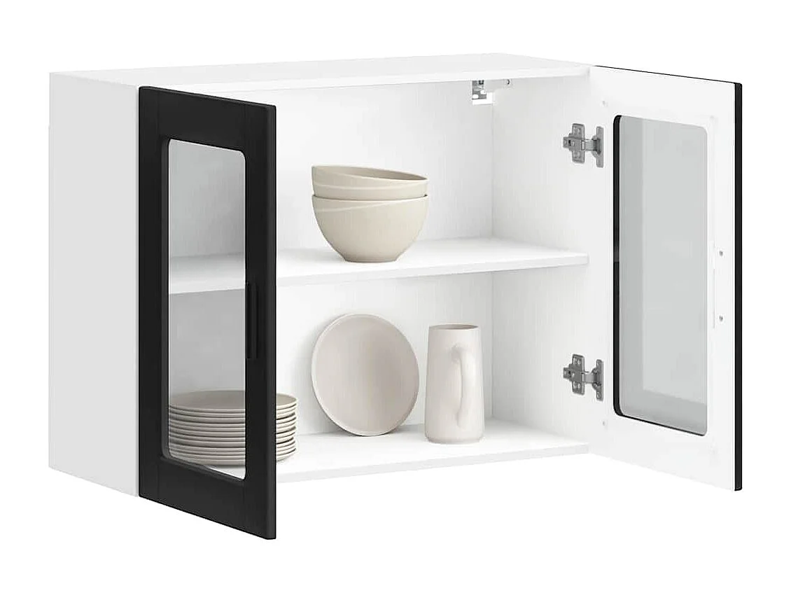 Armoire murale de cuisine avec porte en verre Porto noir