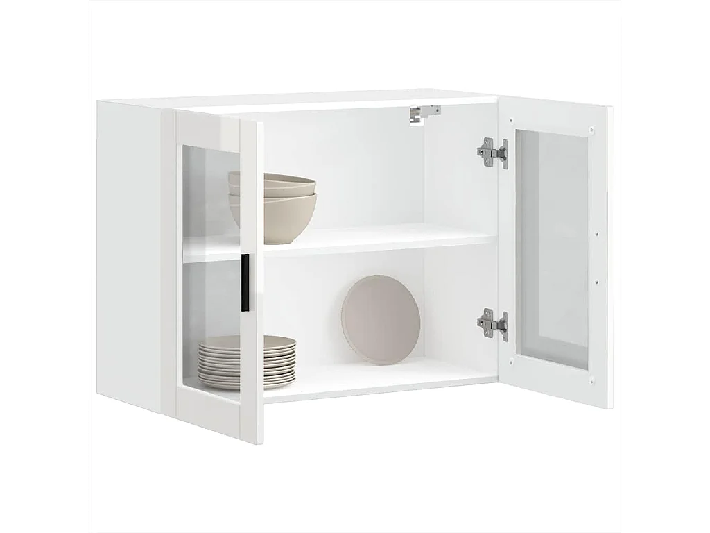 Armoire murale cuisine avec porte en verre Porto blanc brillant