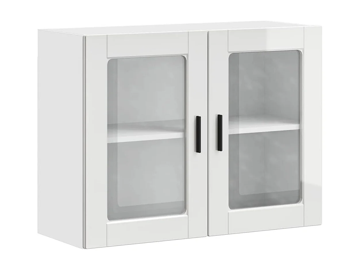 Armoire murale cuisine avec porte en verre Porto blanc brillant