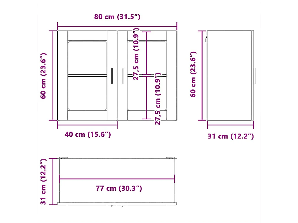 Armoire murale cuisine avec porte en verre Porto blanc brillant