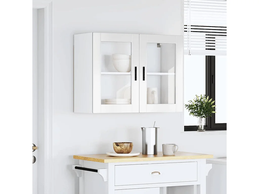 Armoire murale cuisine avec porte en verre Porto blanc brillant